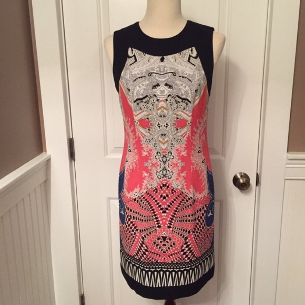 ETCETERA DRESS SLEEVELESS SHEATH BLACK WHITE PINK SIZE 4